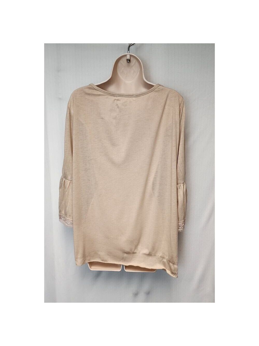New York Laundry Loose Fit Blouse 3/4 Bell Sleeve Lace Accent Sz M Color Beige - Picture 4 of 6